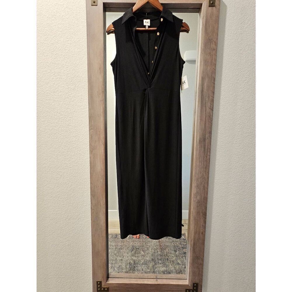 Anne Klein sleek button front black maxi dress